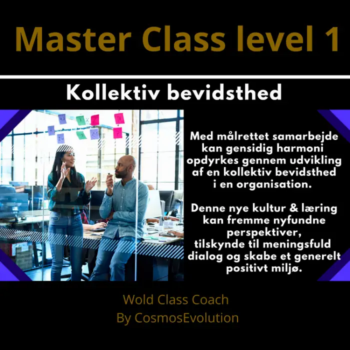 Master Class Level 1: To personer, der samarbejder i et kontormiljø for at udvikle kollektiv bevidsthed gennem læring og dialog.